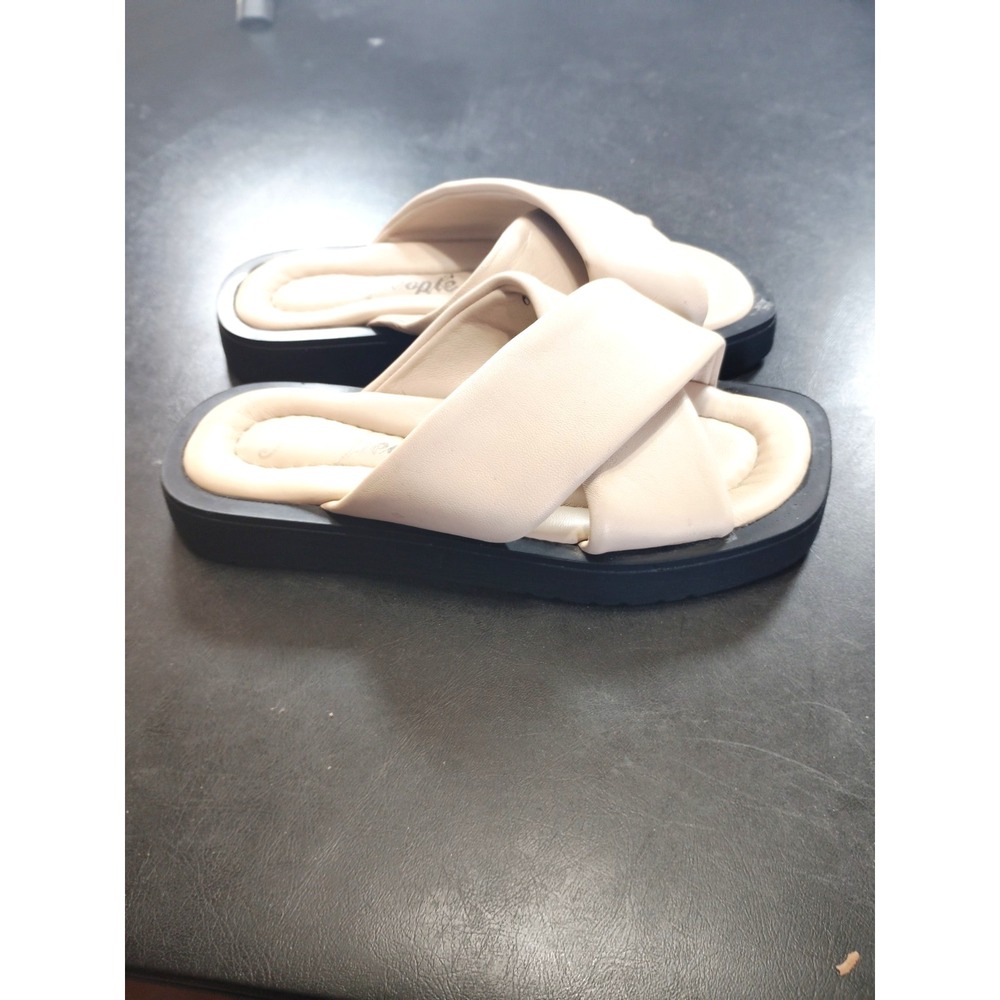 Free People Women 6 Mont Blanc Platform Sandals Beige Crisscross Resort Slides